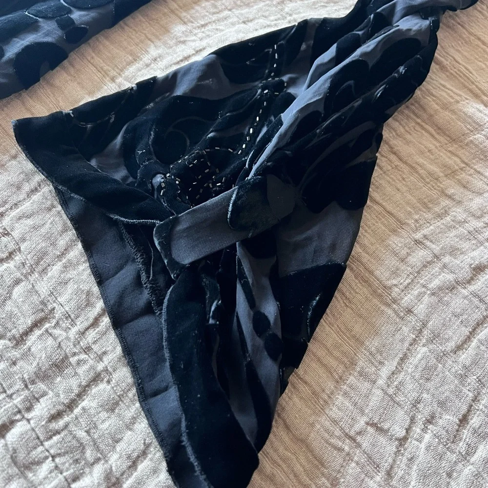 Hale Bob Black Silk Blend Velvet Burnout Floral Midi Dress | Size Medium